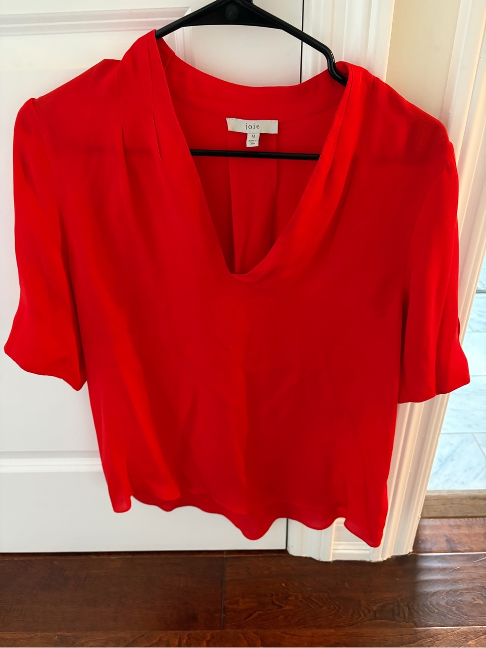 Joie Vibrant Red Draped V-Neck Blouse
